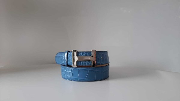 umjuBELT Gürtel"Croko Crotone" jeans blue glänzend