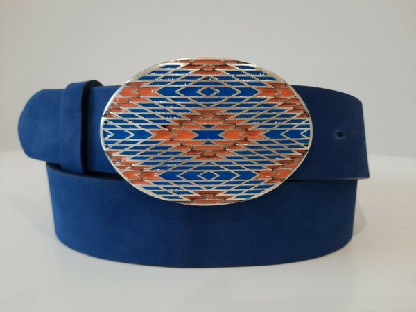 umjuBELT Gürtelschnalle "Hopi Design" blau/orange, bunt